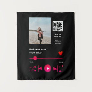 Music player personalized couple love q r code tex tapestry