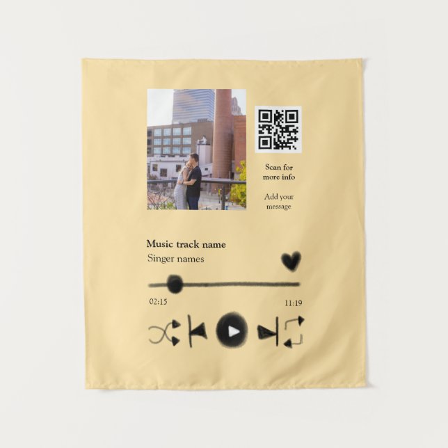 Music player personalized couple love q r code tex tapestry (Front)