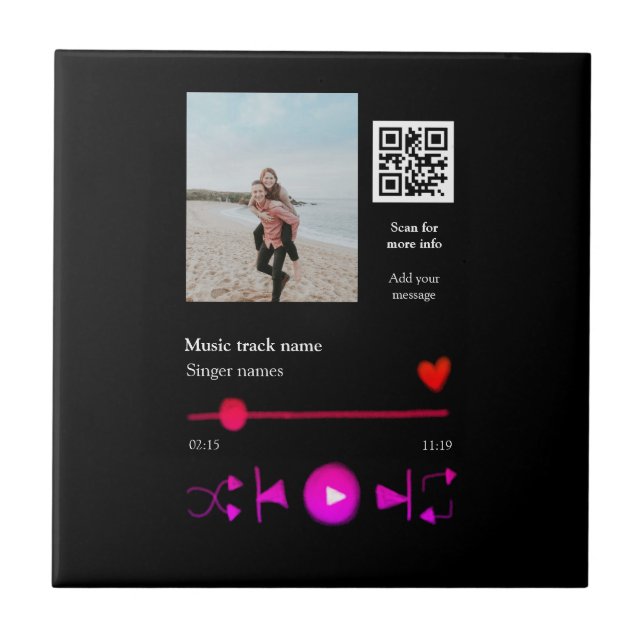 Music player personalized couple love q r code tex tile (Front)