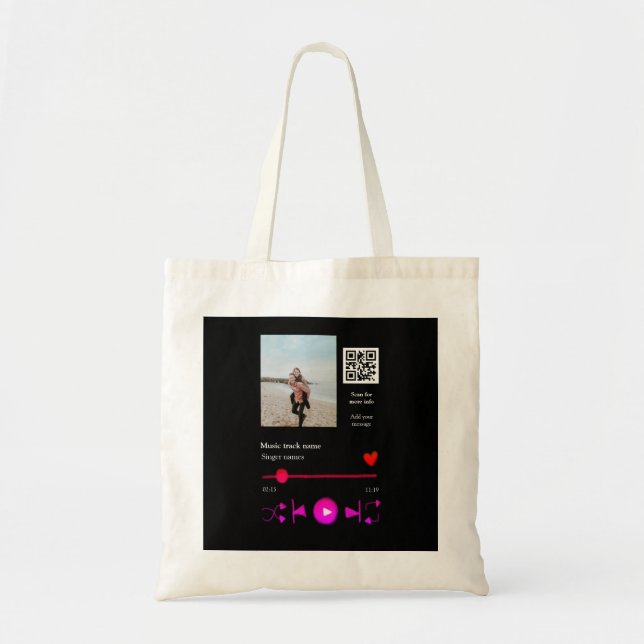 Music player personalized couple love q r code tex tote bag (Front)