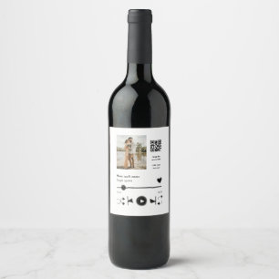 Music player personalized couple love q r code tex wine label