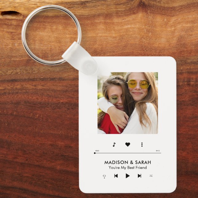 Music Player Photo Frame Personalized BFF Keychain (Front)