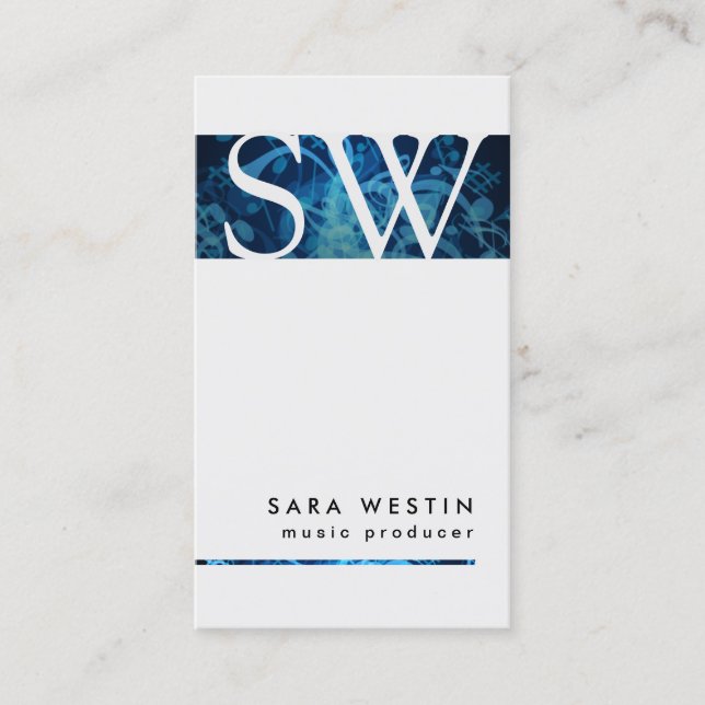 Music Producer Bold Stripe Monogram Business Card (Front)