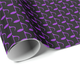Music Purple Eighth Notes on Black Wrapping Paper