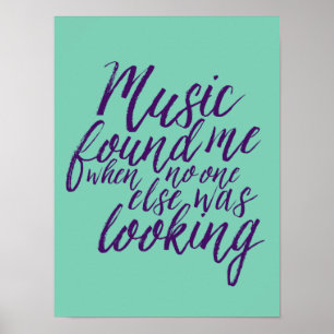 Music Quote Hand Lettering Calligraphy Blue Poster