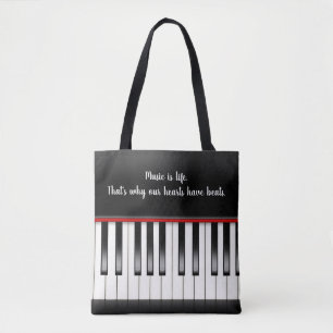 Music Quote on Piano Keyboard Tote Bag
