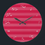 Music reading beats time clock - red<br><div class="desc">music, musical, "music notes", "music note", timing, beats, beat, "sheet music", musician, "whole note", "half note", "quarter note", "eighth note", crochet, quaver, semibreve, breve, theory, "music theory", math, mathematics, maths, "sight reading", read, reading, fun, funny, humour, humourous, quirky, white, cool, unique, "music teacher", singer, singing, concert, red, bright, bold</div>