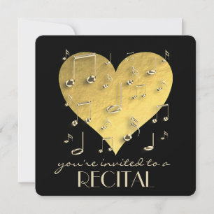 music recital golden heart and notes invitation
