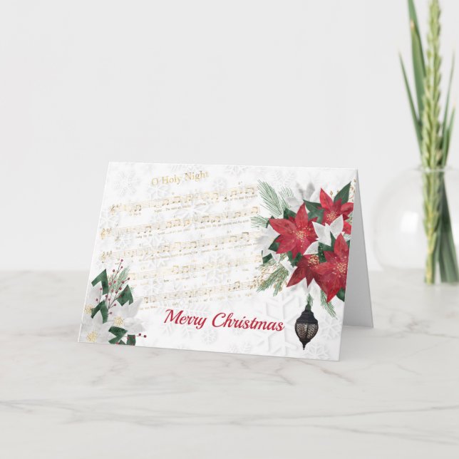 Music Red Poinsettia Hymn Christmas Holiday Card (Front)