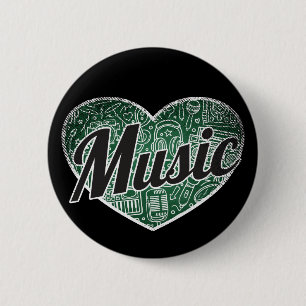 Music Retro Heart Blackboard Love 2 Inch Round Button