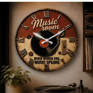 Music Room Vinyl Record Large Clock