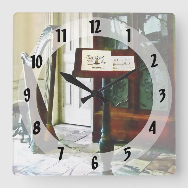 Music Room With Harp Square Wall Clock (Front)