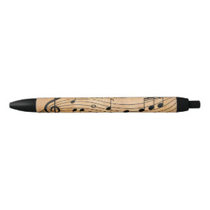 Music School Faux Leather Musical Staff & Notes Black Ink Pen
