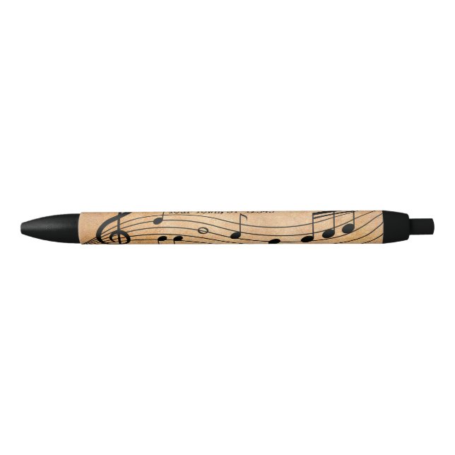 Music School Faux Leather Musical Staff & Notes Black Ink Pen (Front)