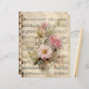 Music sheet and roses collage
