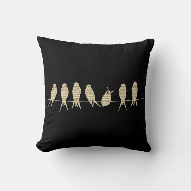 Music Sheet Musical Note Birds on Tree Branch Throw Pillow (Front)