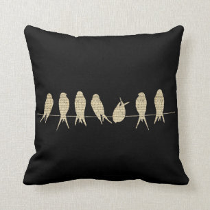 Music Sheet Musical Note Birds on Tree Branch Throw Pillow
