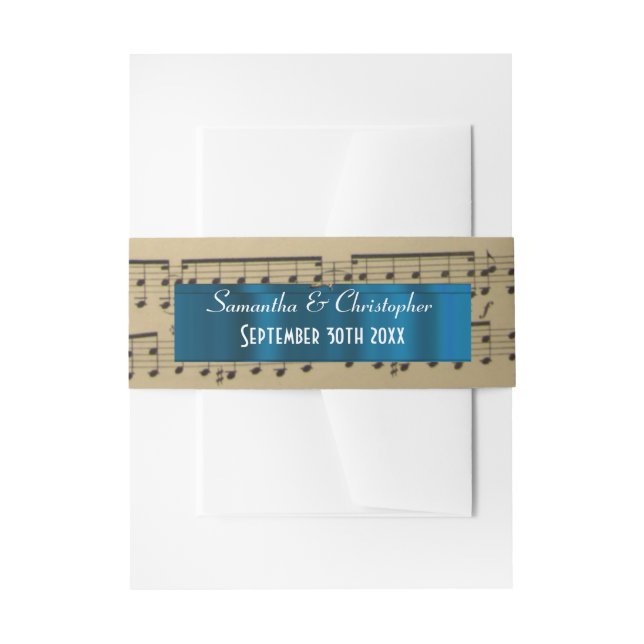 Music sheet personalized wedding invitation belly band (Front Example)