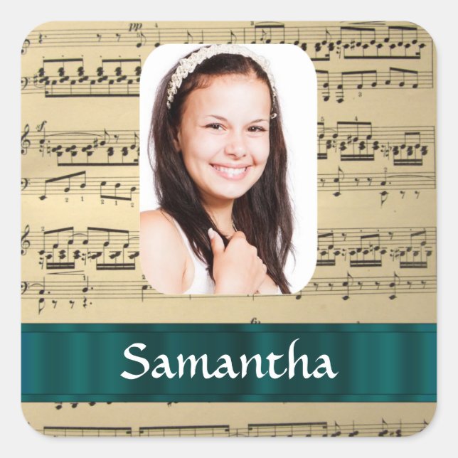 Music sheet photo template square sticker (Front)