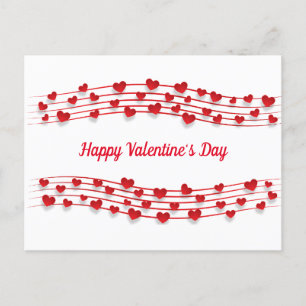 Music Sheet Red Hearts Valentine's Day Postcard