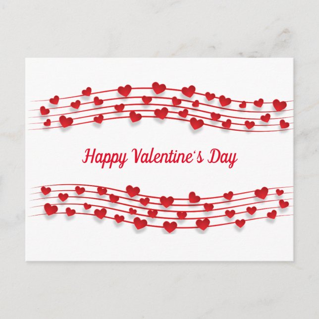 Music Sheet Red Hearts Valentine's Day Postcard (Front)