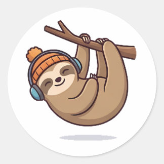 Music Sloth Classic Round Sticker
