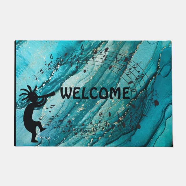 Music Southwestern Turquoise Kokopelli Doormat (Front)