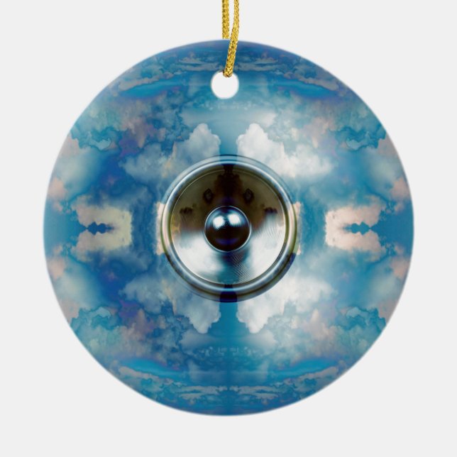 Music speaker and cloudy blue sky ceramic ornament (Front)