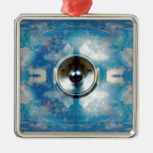 Music speaker and cloudy blue sky metal ornament