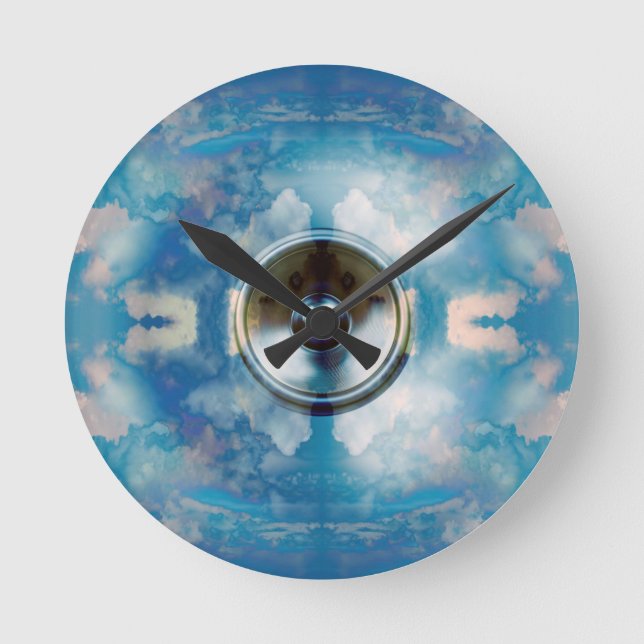 Music speaker and cloudy blue sky round clock (Front)