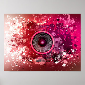 Music speaker and paint splatters poster