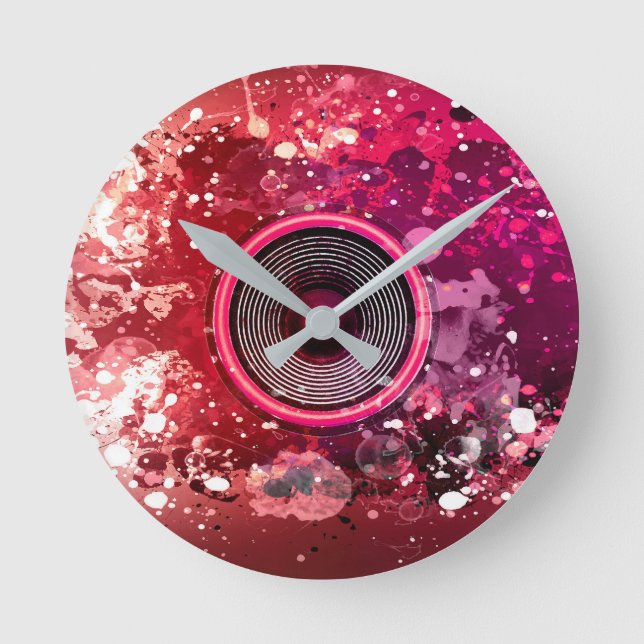 Music speaker and paint splatters round clock (Front)