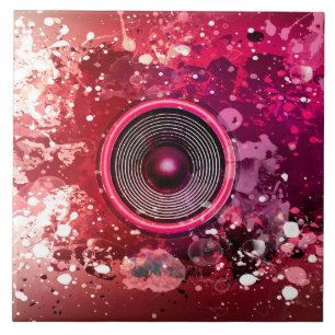Music speaker and paint splatters tile