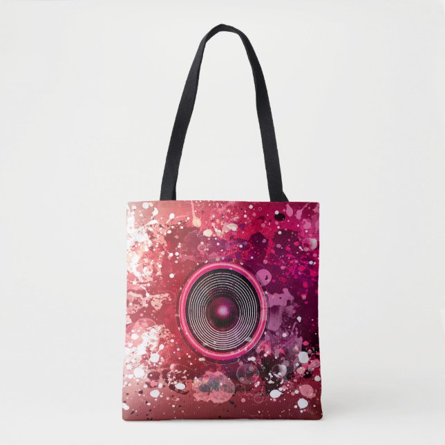 Music speaker and paint splatters tote bag (Front)
