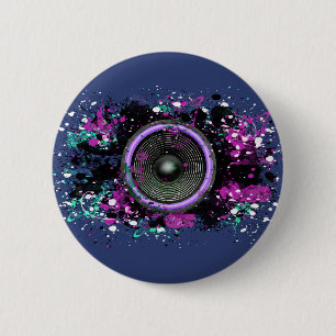 Music speaker and splattered paint 2 inch round button