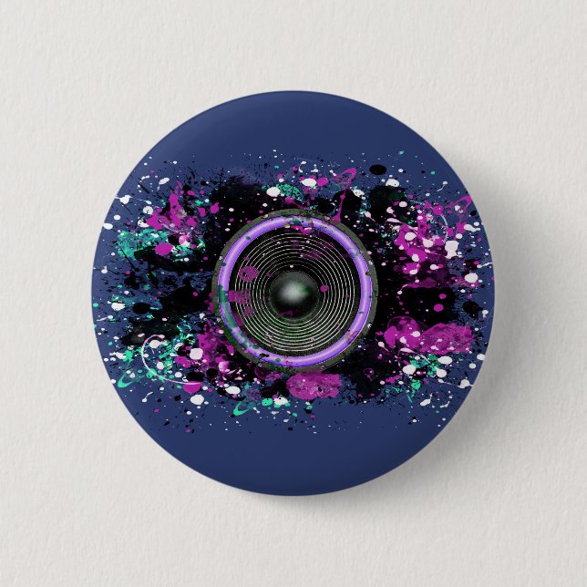 Music speaker and splattered paint 2 inch round button (Front)