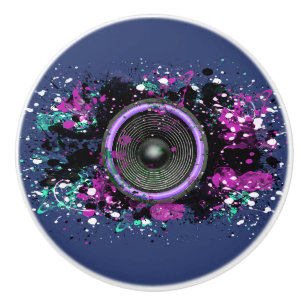 Music speaker and splattered paint ceramic knob