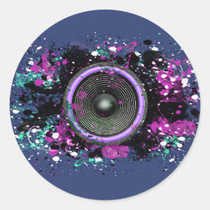 Music speaker and splattered paint classic round sticker
