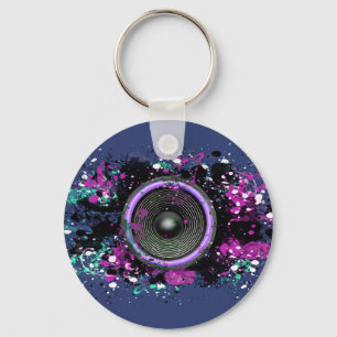 Music speaker and splattered paint keychain