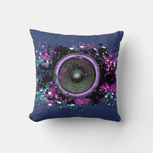 Music speaker and splattered paint throw pillow