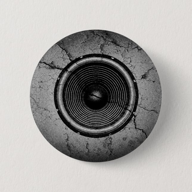 Music speaker on a cracked wall 2 inch round button (Front)