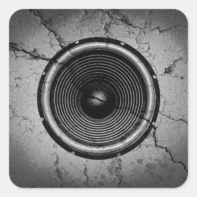 Music speaker on a cracked wall square sticker (Front)