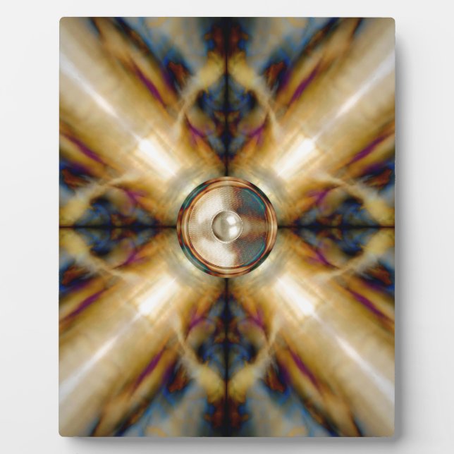 Music speaker on a gold cross background plaque (Front)