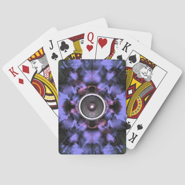 Music speaker on a purple background playing cards (Back)