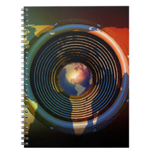 Music speaker on a world map notebook