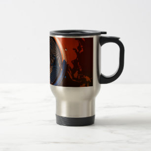 Music speaker on a world map travel mug