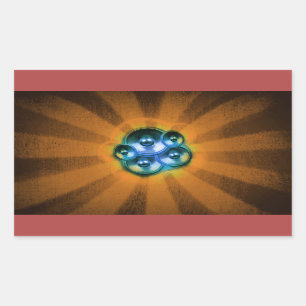 Music speakers and orange sunburst sticker