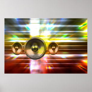 Music speakers and party lights poster