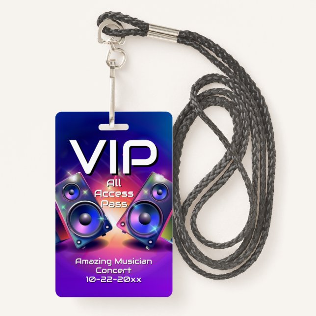 Music Speakers VIP All Access Custom Concert Badge (Front with Lanyard)