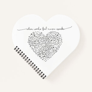 Music Speaks Heart (Black Text) Custom Colour Notebook